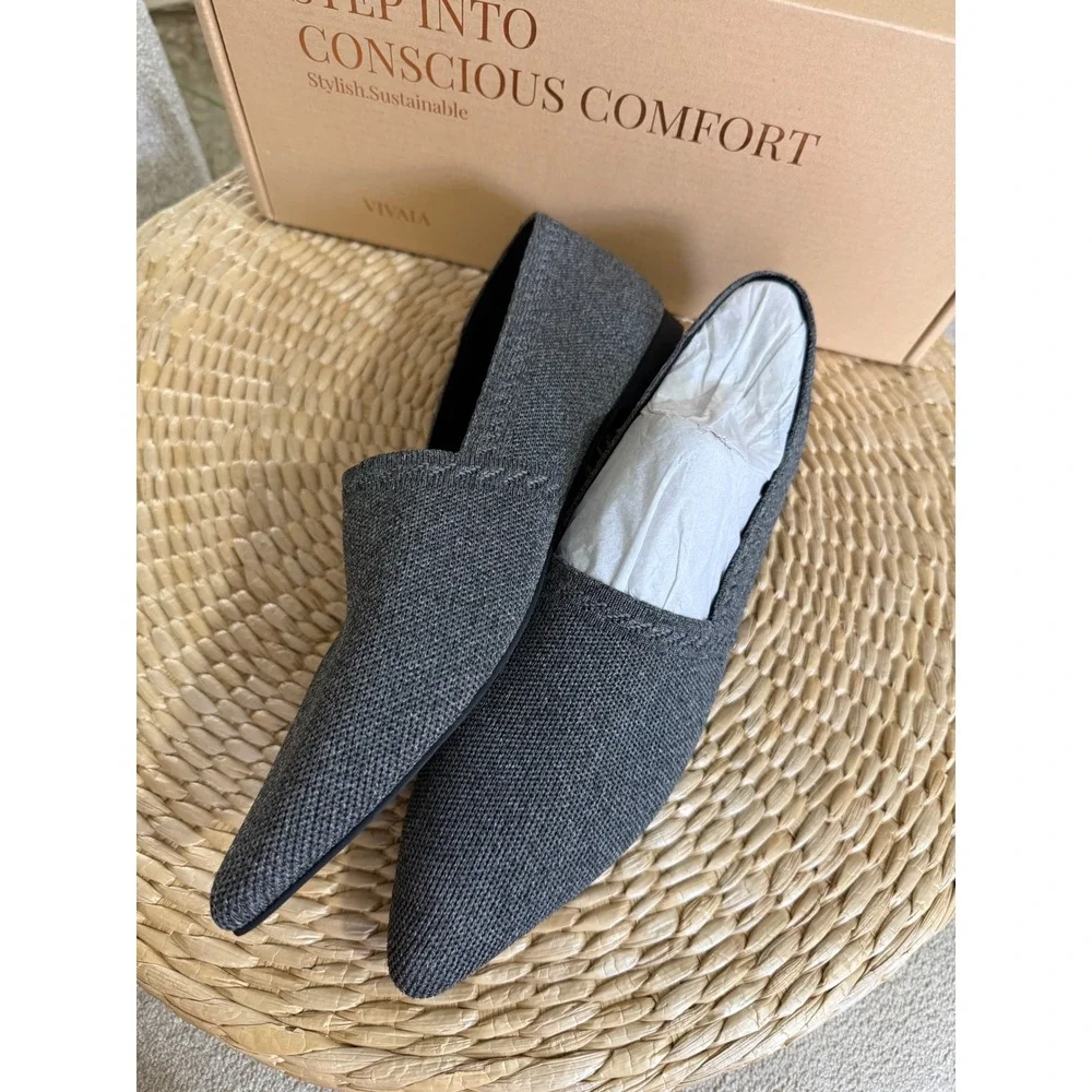 VIVAIA Charcoal Gray Pointed Toe Knit Loafers Comfort Flats EU/41‎ US/9.5